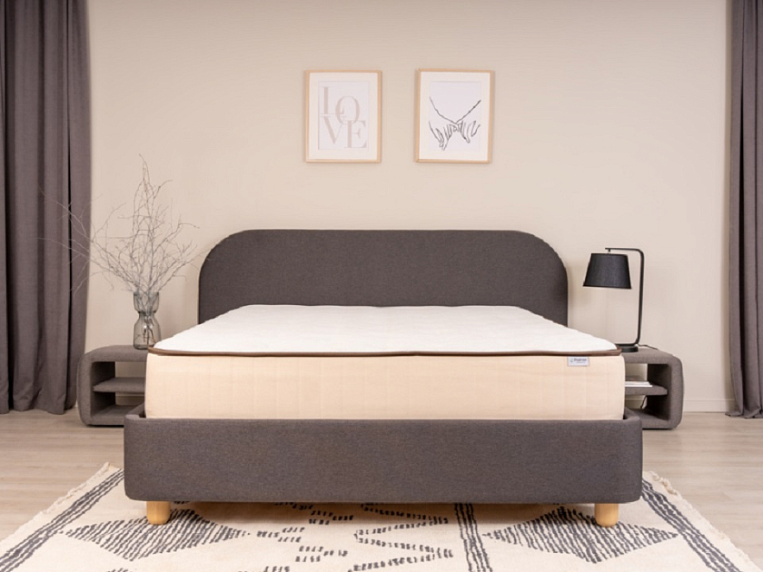 Кровать Sten Bro 160x190 Ткань/Массив (береза) Тетра Графит/Масло-воск Natura - Симметричная мягкая кровать.