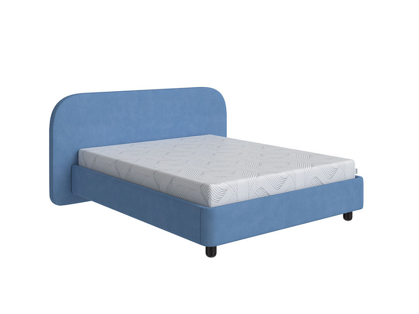 Кровать Sten Bro 80x190 Ткань/Массив (береза) Тетра Голубой/Венге - Симметричная мягкая кровать.