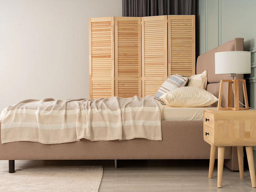 Кровать Malina 80x190 Ткань: Рогожка Тетра Мраморный - Изящная кровать без встроенного основания из массива сосны с мягкими элементами.