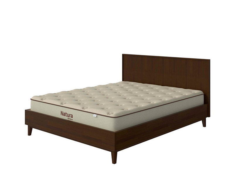 Кровать Tempo 160x190 Массив (сосна) Орех - Кровать из массива с вертикальной фрезеровкой и декоративным обрамлением изголовья
