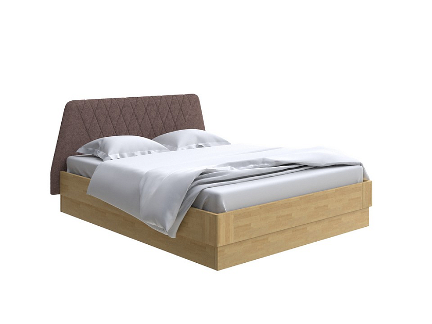Кровать Lagom Hill Wood с подъемным механизмом 200x200 Ткань/Массив (береза) Levis 37 Шоколад/Масло-воск Natura (береза) - Кровать со встроенным основанием. 