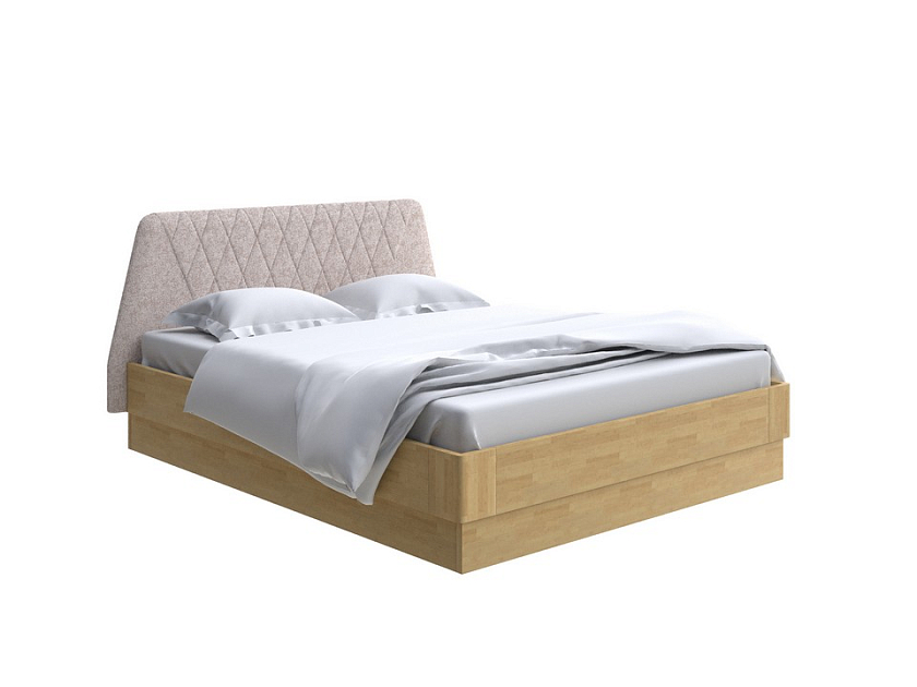 Кровать Lagom Hill Wood с подъемным механизмом 180x190 Ткань/Массив (береза) Levis 14 Бежевый/Масло-воск Natura (береза) - Кровать со встроенным основанием. 