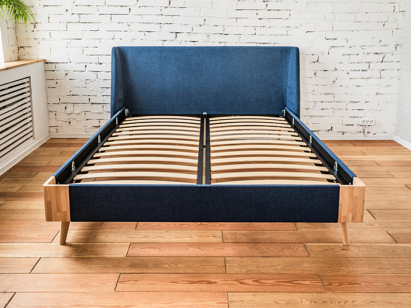 Кровать Lagom Side Soft 200x200 Ткань/Массив (береза) Levis 85 Серый/Масло-воск Natura (Береза) - Оригинальная кровать в обивке из мебельной ткани.