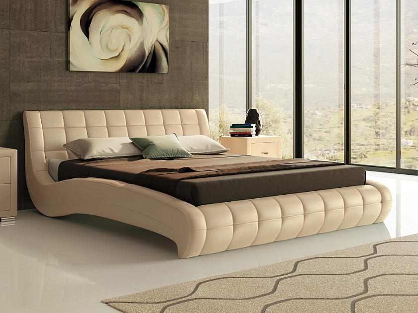 Кровать Nuvola-1 140x200 Ткань: Велюр Casa Лунный - Кровать футуристичного дизайна из экокожи класса «Люкс».