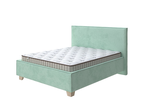 Зеленая кровать Hygge Simple - Мягкая кровать с ножками из массива березы и объемным изголовьем