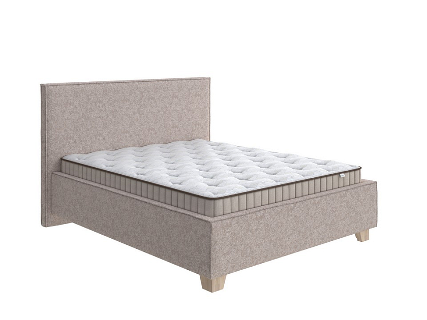 Кровать Hygge Simple 160x190 Ткань: Рогожка Levis 14 Бежевый - Мягкая кровать с ножками из массива березы и объемным изголовьем