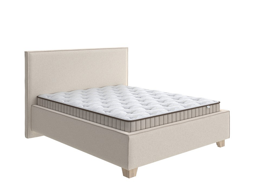 Кровать Hygge Simple 90x190 Искусственная шерсть Лама Бежевый - Мягкая кровать с ножками из массива березы и объемным изголовьем
