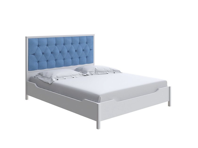 Кровать Vester 200x220 Ткань/Массив Тетра Голубой/Белая эмаль (сосна) - Современная кровать со встроенным основанием