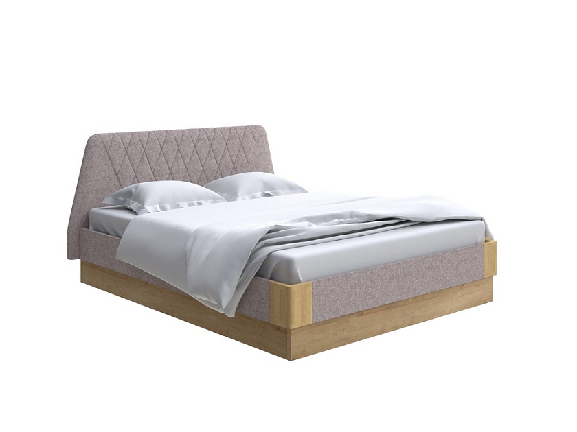 Кровать Lagom Hill Soft с подъемным механизмом 140x190 Ткань/Массив (береза) Levis 25 Светло-коричневый/Масло-воск Natura (Береза) - Кровать со встроенным основанием. 