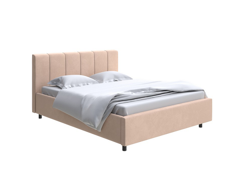 Кровать Nuvola-7 NEW 160x200 Ткань: Велюр Casa Бежевый - Современная кровать в стиле минимализм
