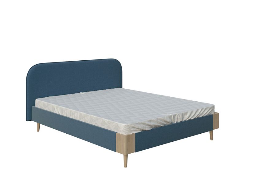 Кровать Lagom Plane Soft 90x200 Ткань/Массив (бук) Лама Индиго/Масло-воск Natura (Бук) - Оригинальная кровать в обивке из мебельной ткани.