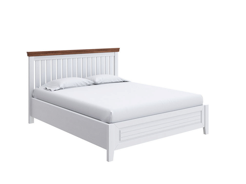 Кровать Olivia с подъемным механизмом 200x220 Массив (сосна) Белая эмаль + Антик - Кровать с подъёмным механизмом из массива с контрастной декоративной планкой.